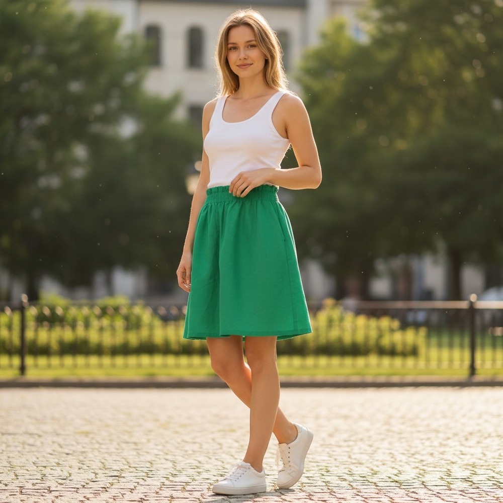 J.Crew Green Linen Cotton Paperbag Waist Mini Skirt with Pockets Size 6‎